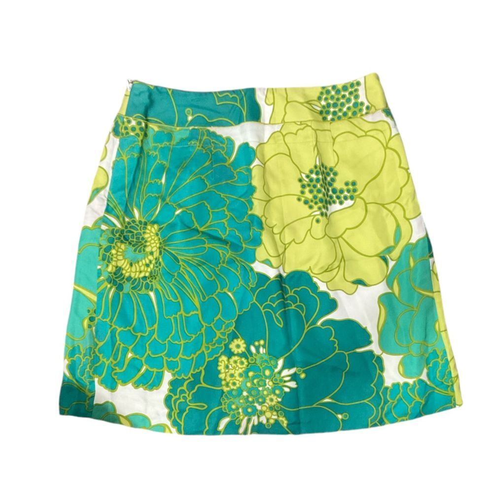 Ann Taylor Green and Blue Floral A-Line Skirt